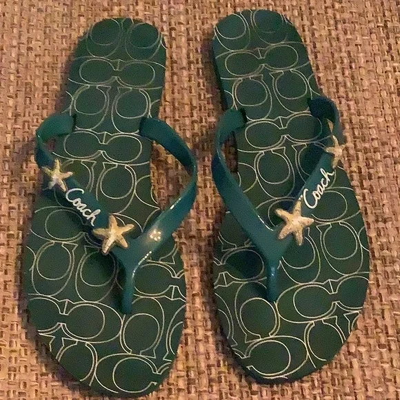 Coach Teal Flip Flops with Starfish Detail - Picture 2 of 8